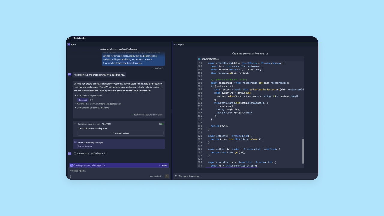 Replit creating code.