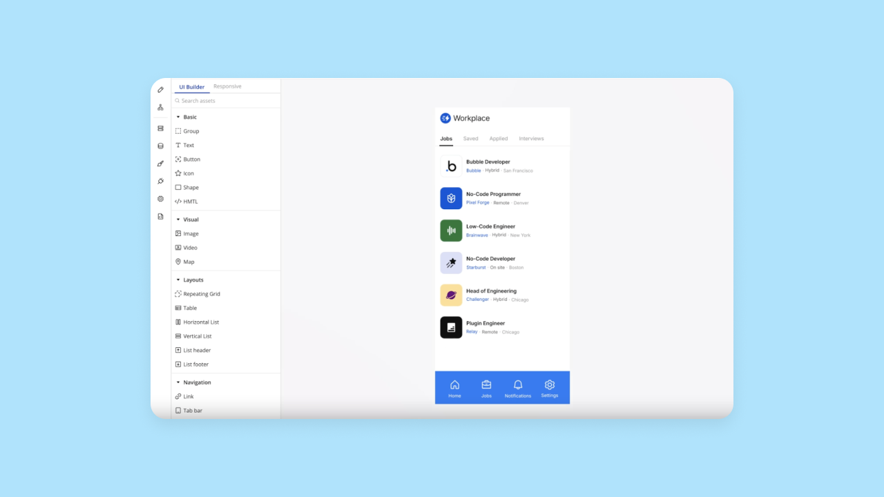 Building a job app interface on Bubble for native mobile