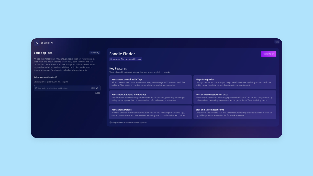 Bubble's suggested features.