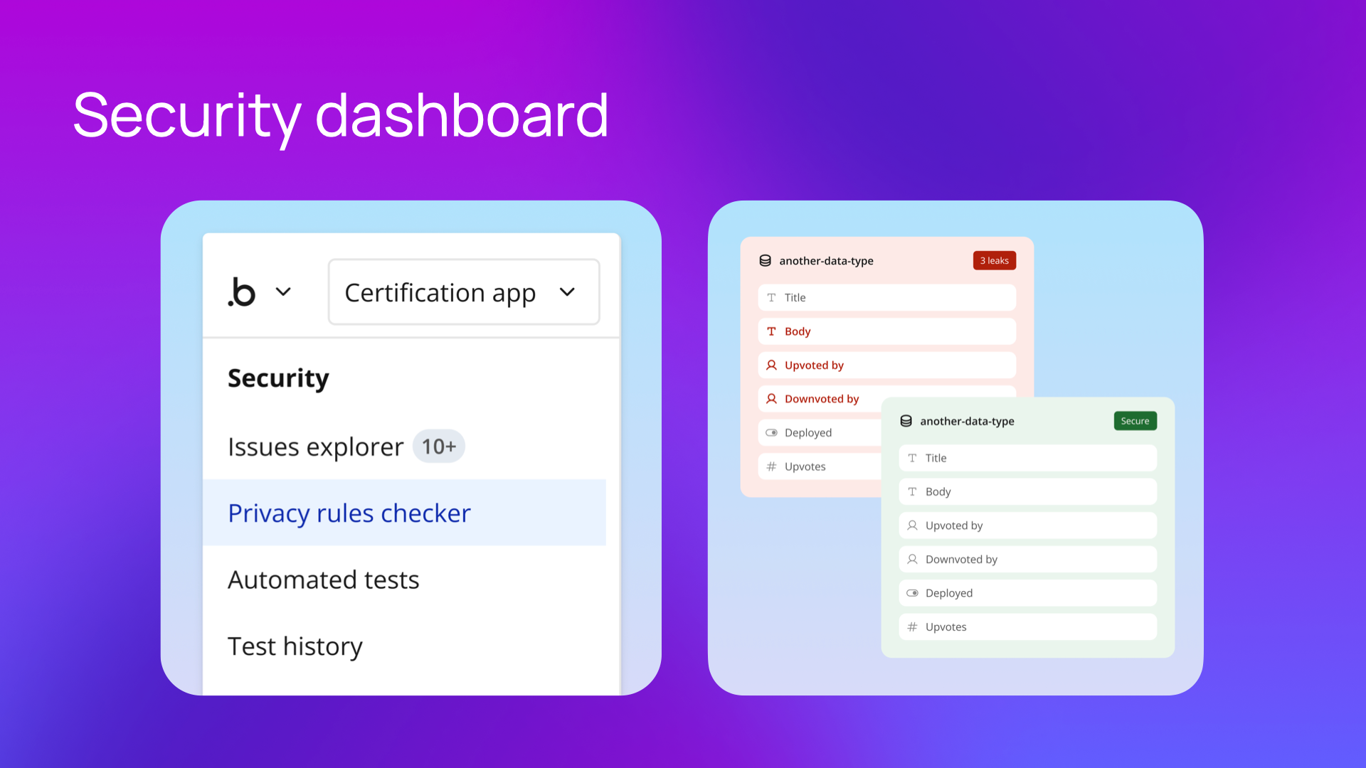 An example of security checks on the updated security dashboard