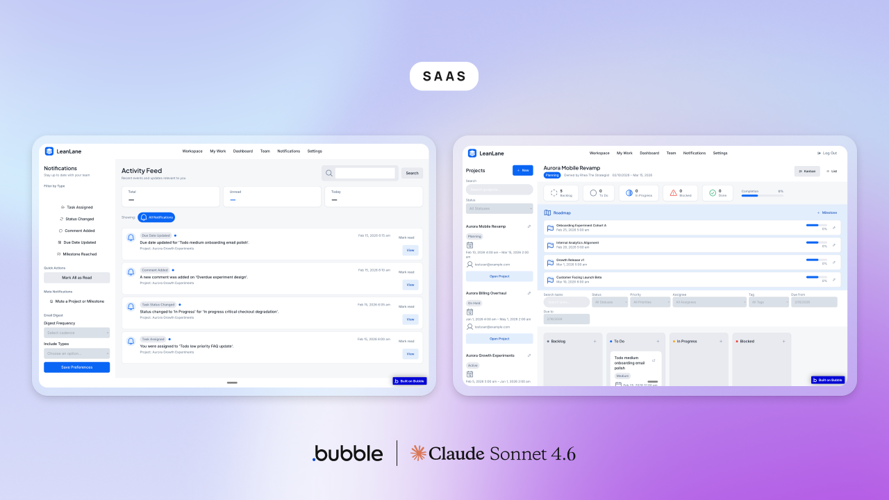 A SaaS built with Bubble AI before and after Claude Sonnet 4.6