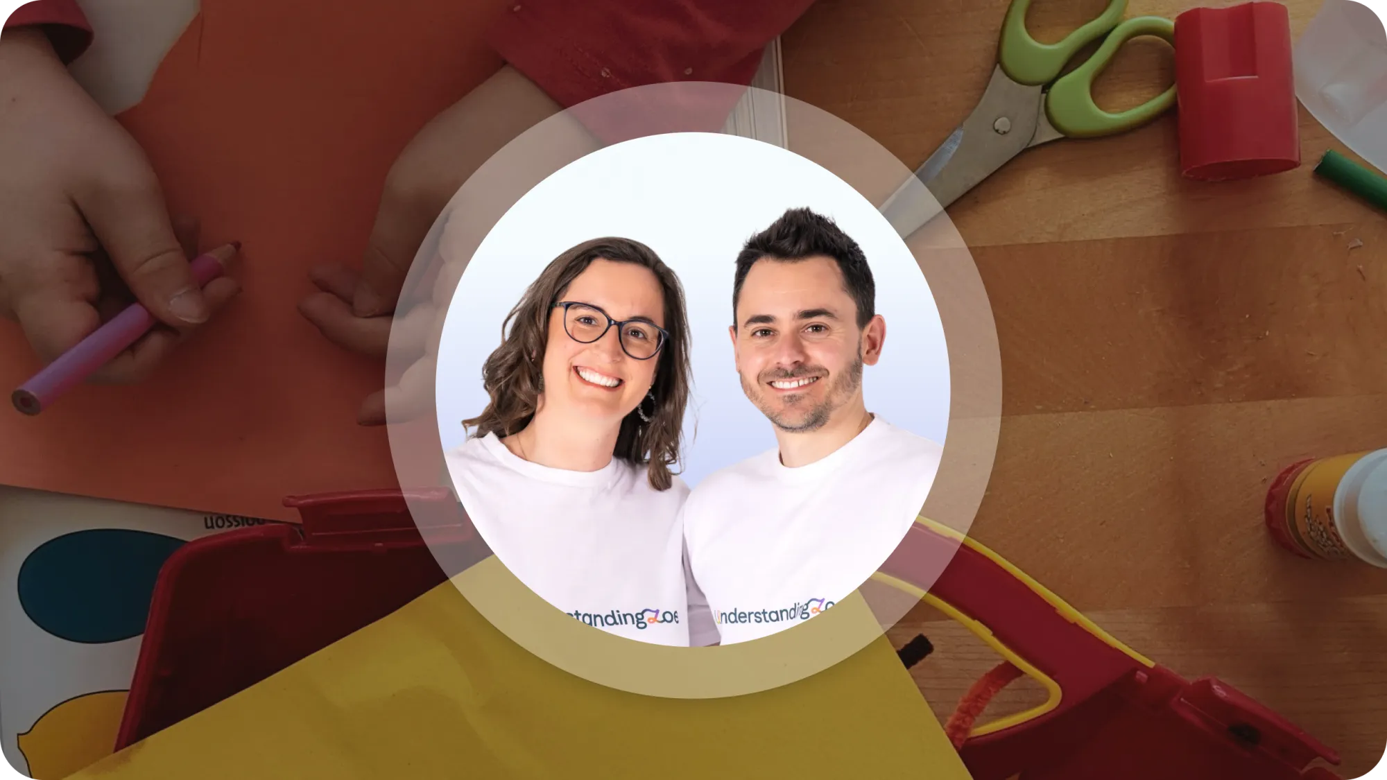 Understanding Zoe's founders over a stock photo of a child doing arts and crafts.