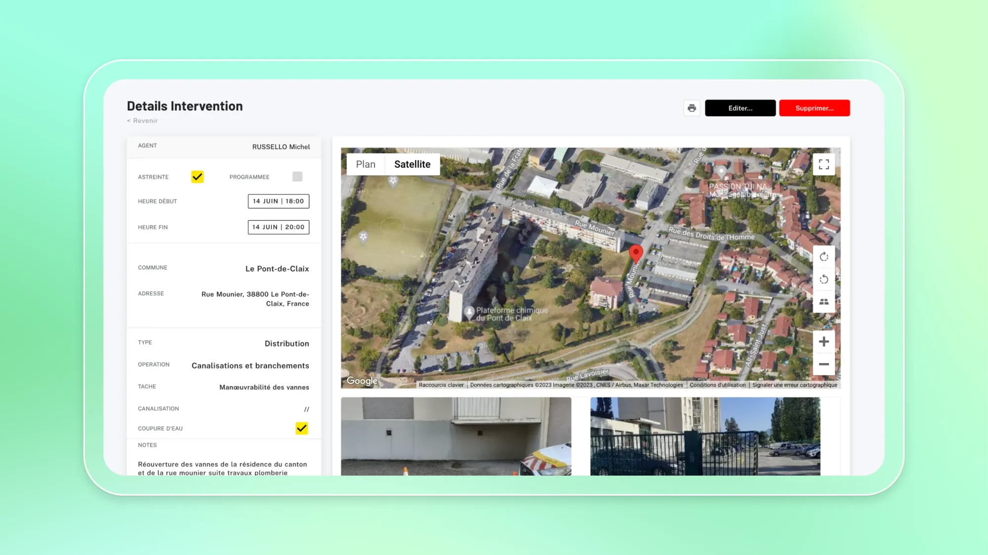 A screenshot of an intervention's key details with photos.