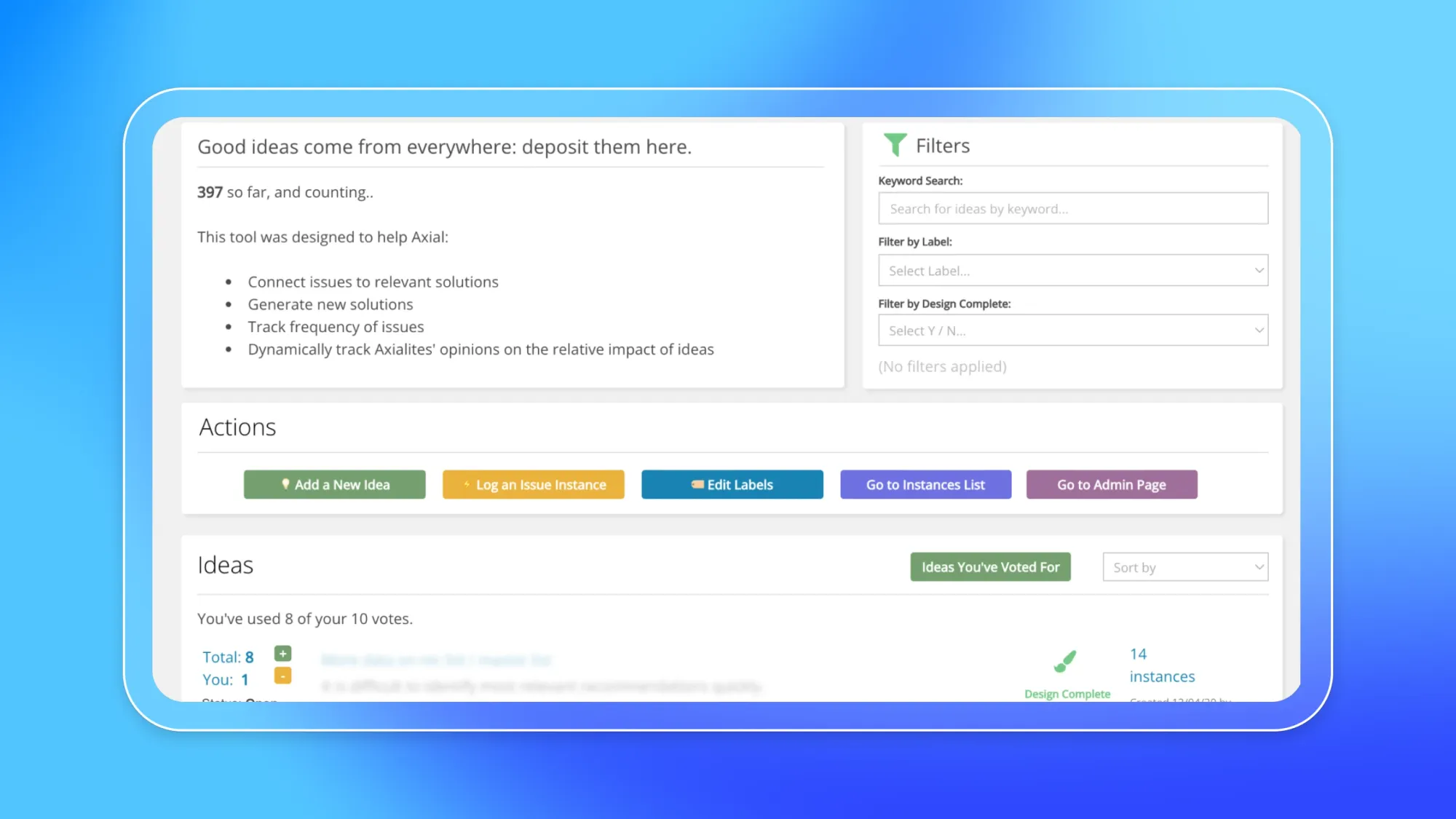 A screenshot of an Axial dashboard.