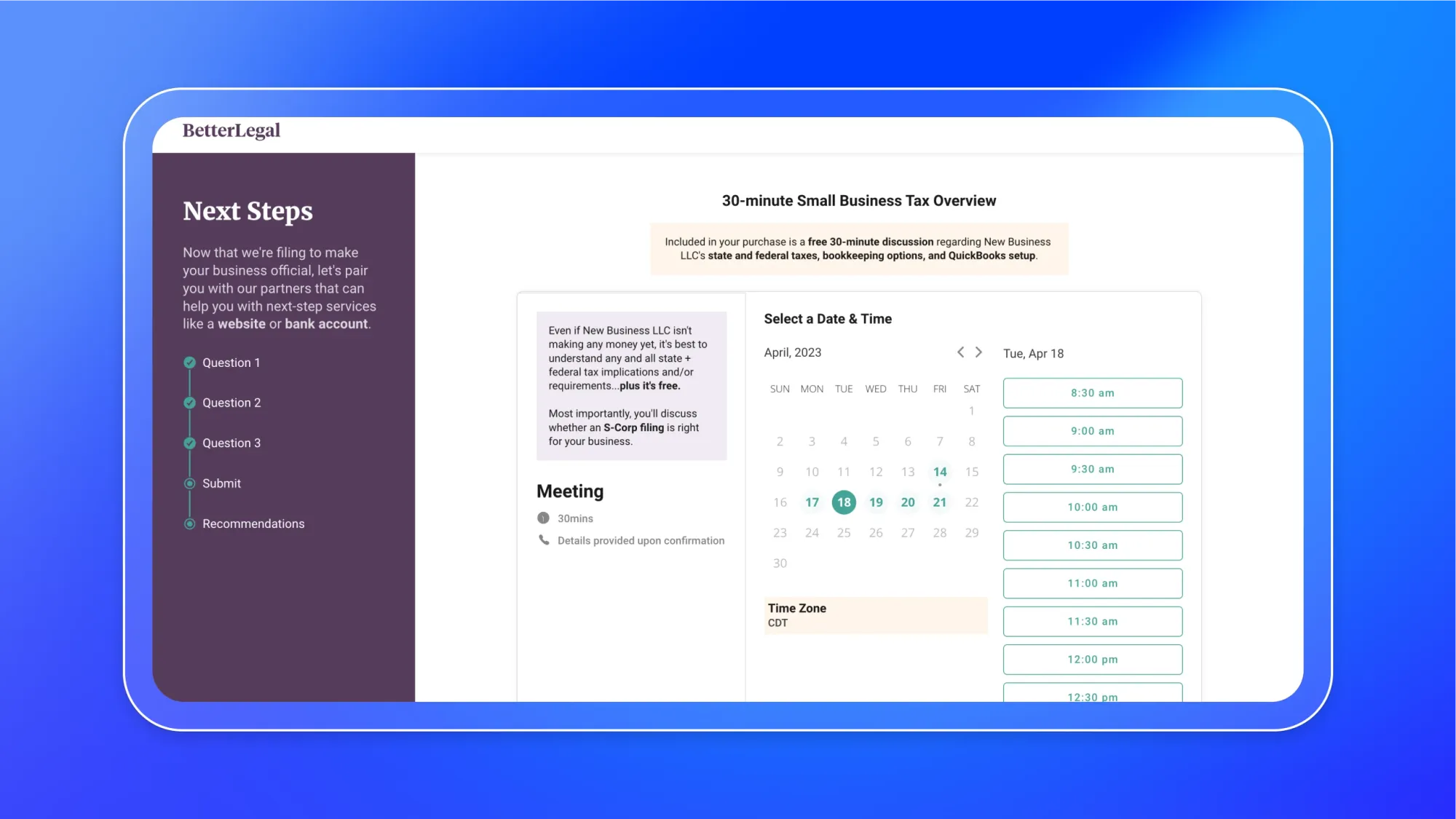 A screenshot of a calendar step.