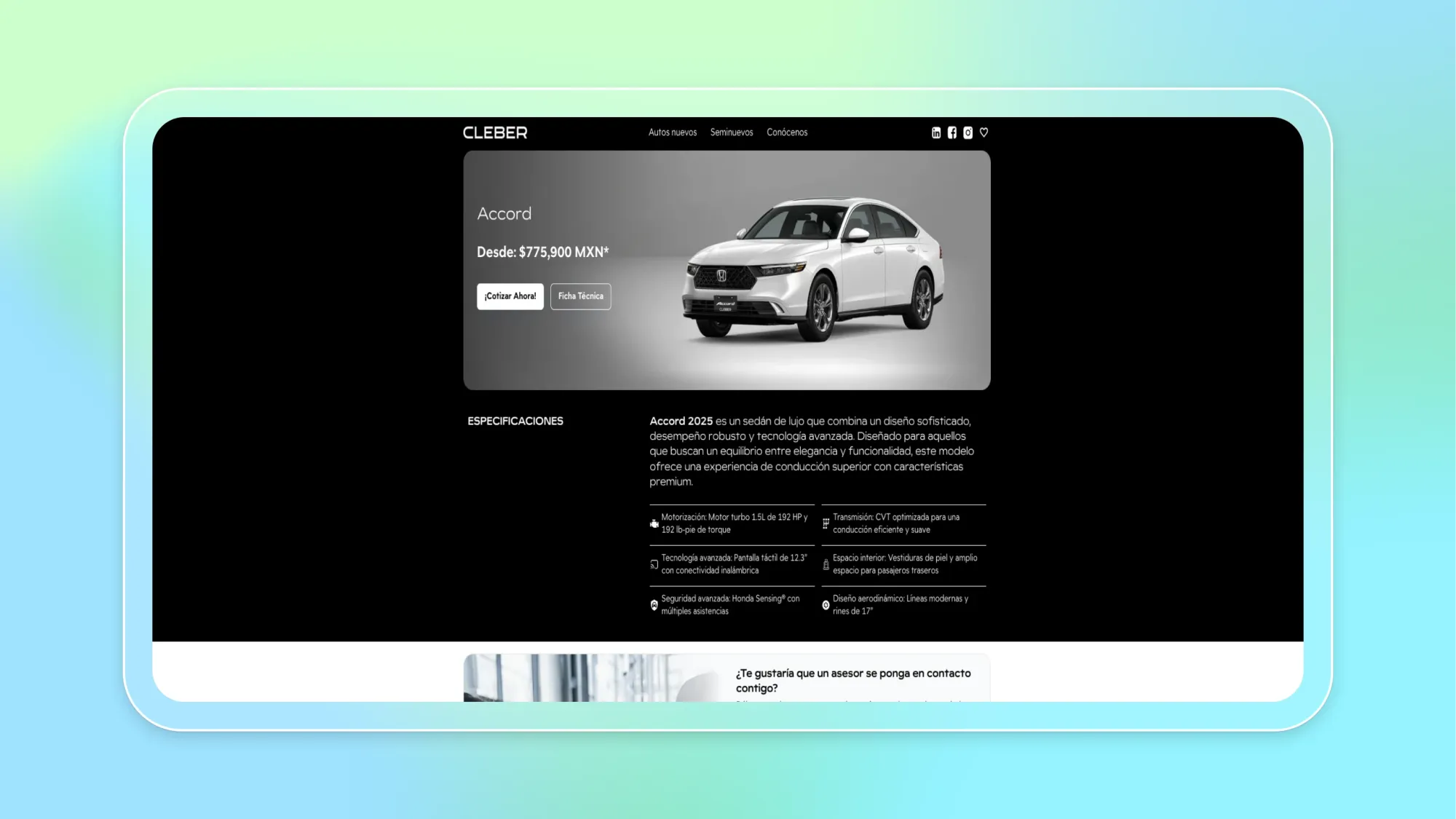 A screenshot of a listing on Cleber for an Accord.