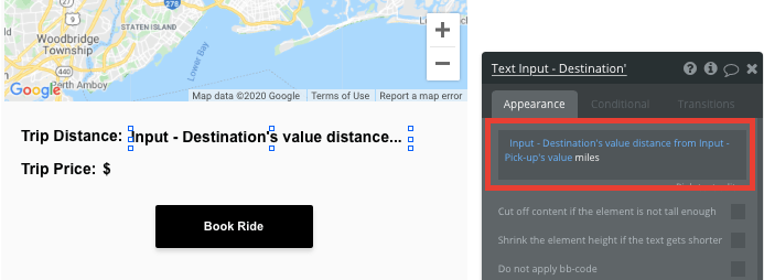 Configuring a trip distance calculation