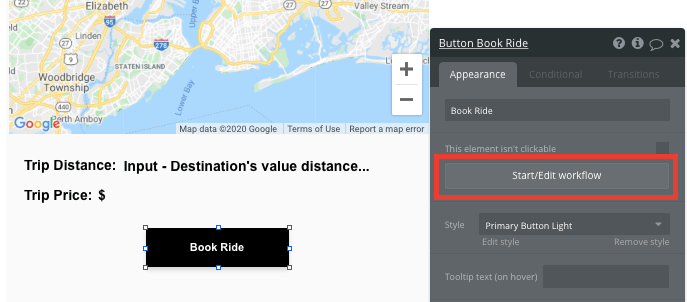 Configuring a book ride button