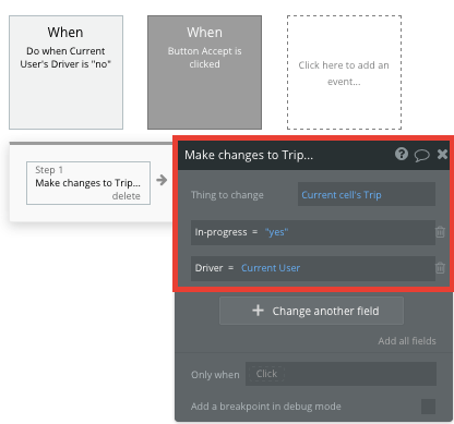 Bubble page type set to Trip to enable dynamic display of current trip information