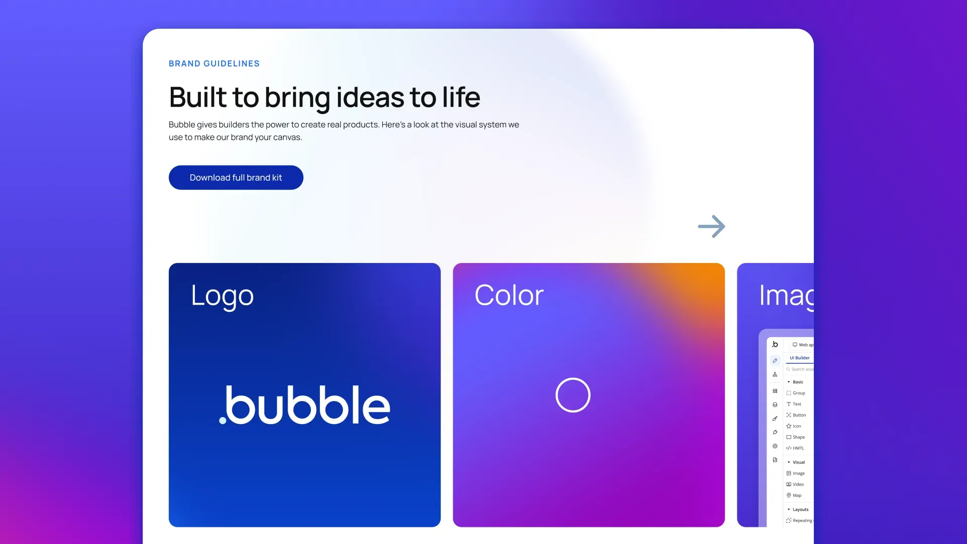 A screenshot of a Bubble's brand guidelines page