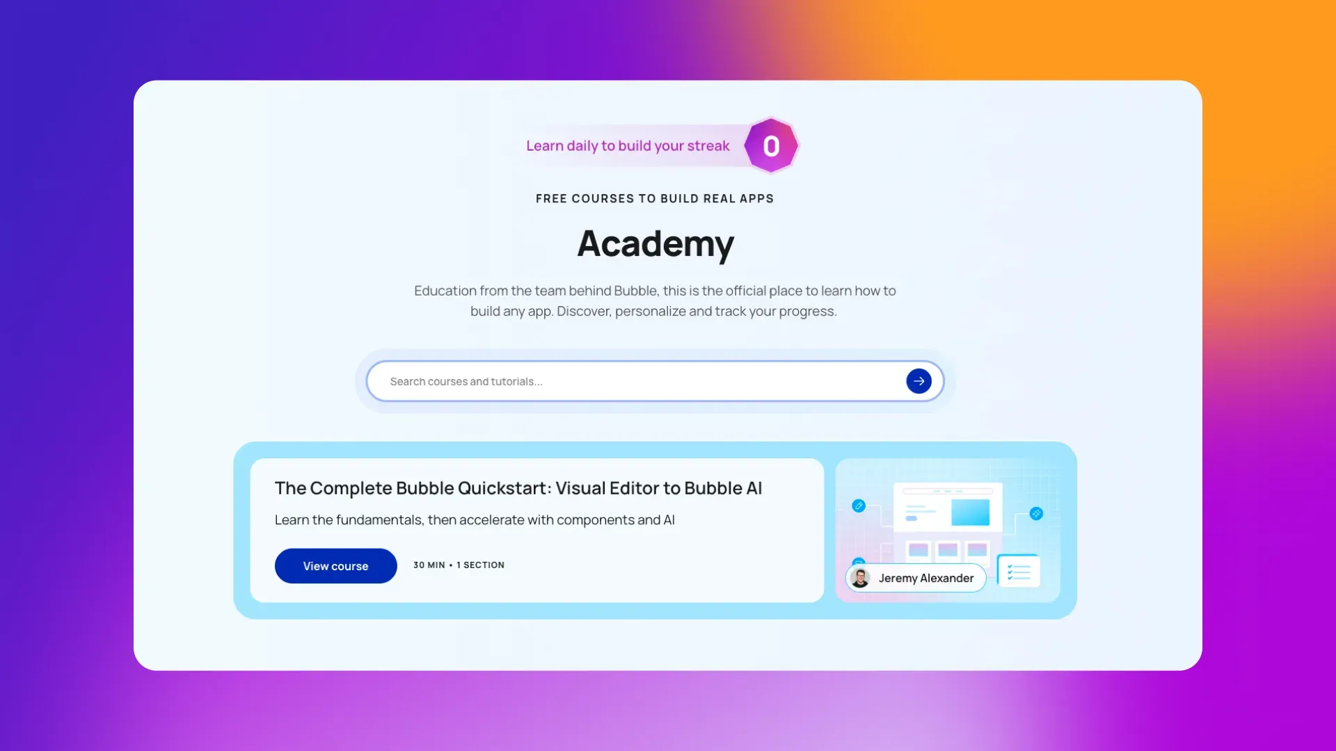 A screenshot of Bubble’s Academy