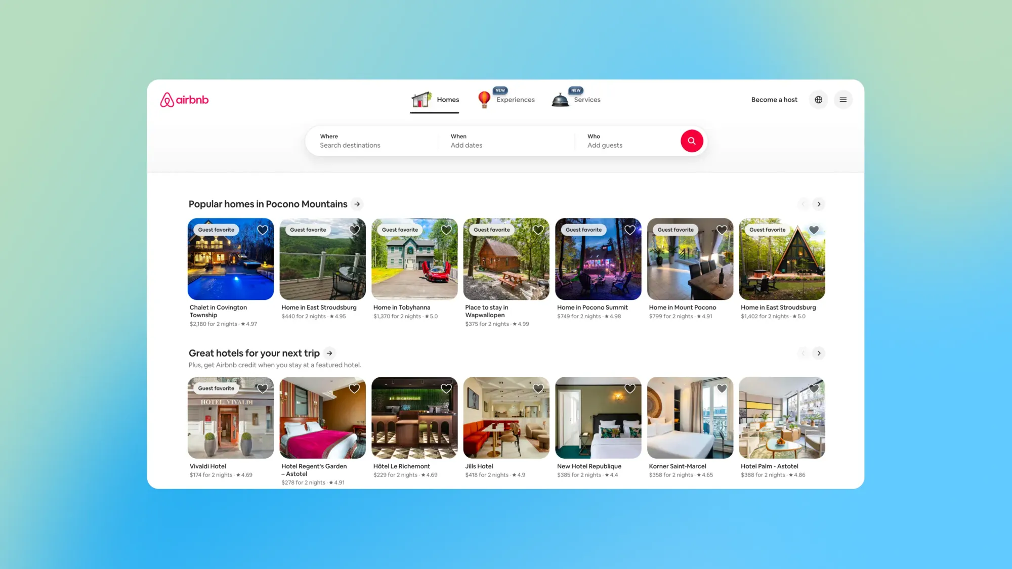 A screenshot of Airbnb's home page