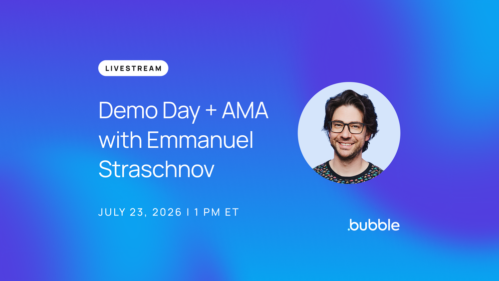 A graphic that says "Demo Day + AMA with Emmanuel Straschnov" and includes Emmanuel's photo