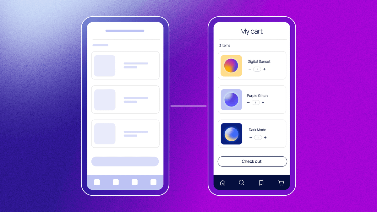 Wireframe progression showing structural sketch to fully designed app page