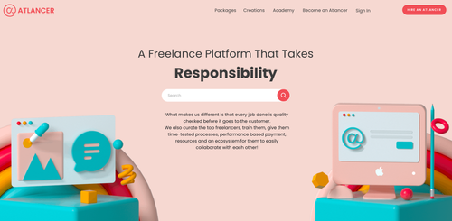 A screenshot of Atlancer's homepage.