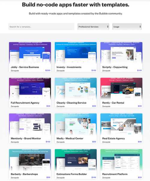 Professional services templates on Bubble.