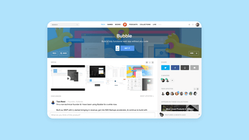 Bubble's original listing on Product Hunt