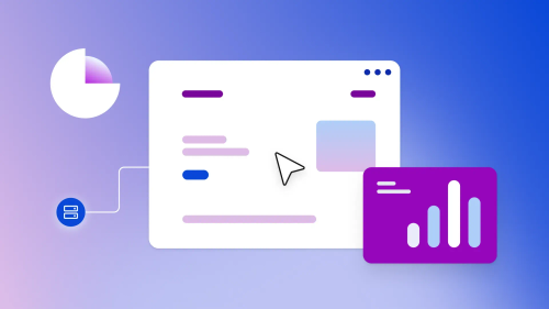 An app dashboard with a bar chart, data icon, and a pie chart