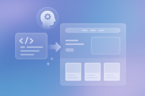 A prompt window with an arrow to a web page. An icon of a person with a gear in the brain floats above it.