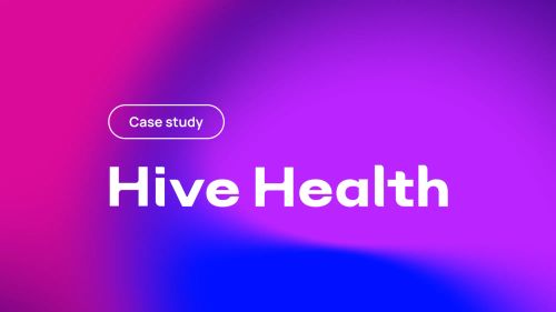 Case study title card with text Case study and Hive Health on a purple pink and blue gradient background