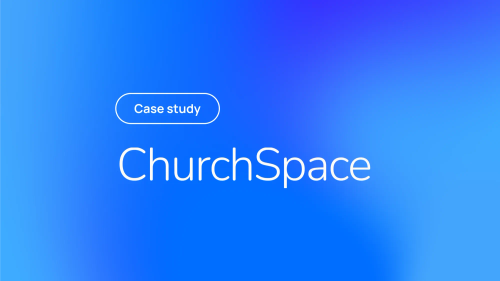 Blue gradient title card with text Case study and ChurchSpace