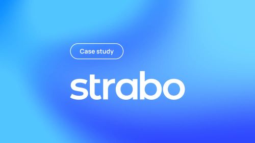 The Strabo wordmark with a pill that says "case study" on a gradient background.