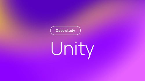 Unity case study title on purple and pink gradient background