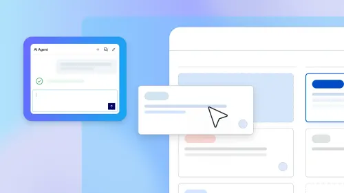 AI Agent chat window beside editable content cards with cursor, illustrating AI editing tools and document interface