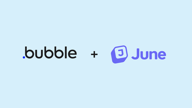 The bubble logo, a plus sign, and the June logo on a solid background.