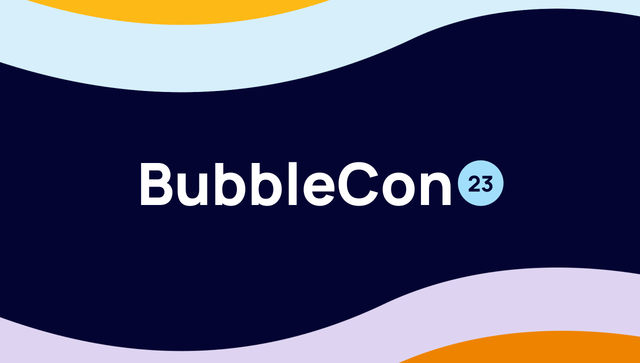BubbleCon23 in the center of colorful waves