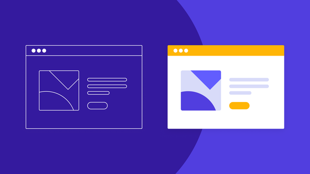 An outline of a website next to a fully designed website.