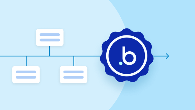 A timeline with three points leading to the Bubble certification badge.