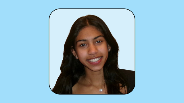 A headshot of Aanya Shah on a light blue background.