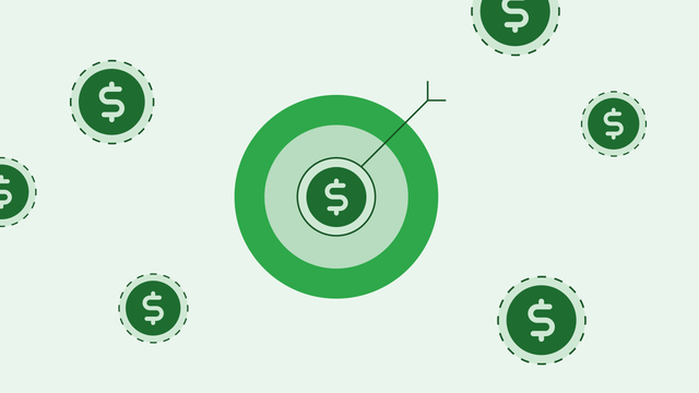 Green targets with dollar signs in the center. The middle, largest target has an arrow through it.