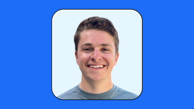 A headshot of Harry Albert on a blue background.