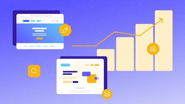 A swirl of different web pages, icons, and a bar graph on a purple gradient.