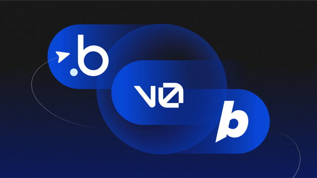 The Bubble, v0, and Bolt logos swirling around a circle