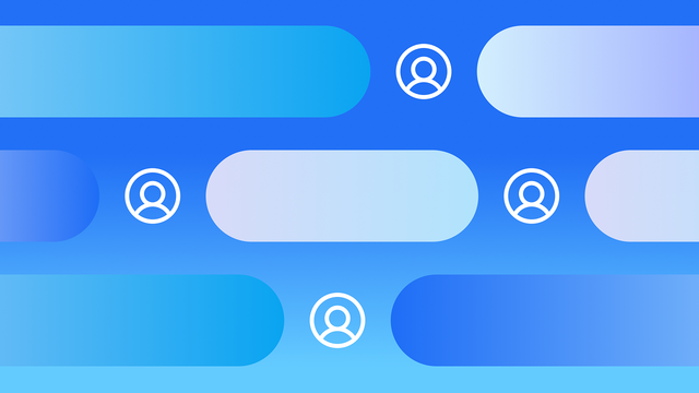 User icons and gradient bars swiping across the screen