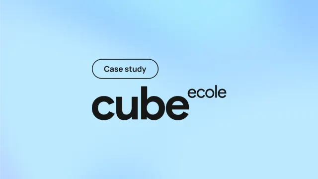 Case study title card with Cube ecole text on a light blue gradient background