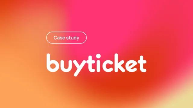 buyticket logo with Case study label on pink and orange gradient background