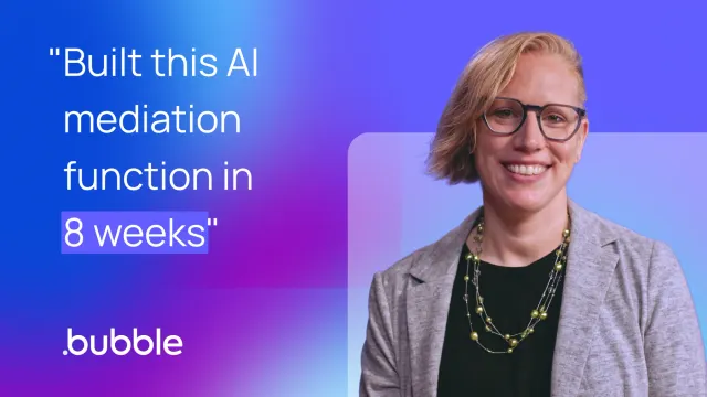 Renee Jackson next to a quote "Built this AI mediation function in 8 weeks" on a gradient background.