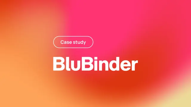 Gradient banner with text Case study and BluBinder in large white letters