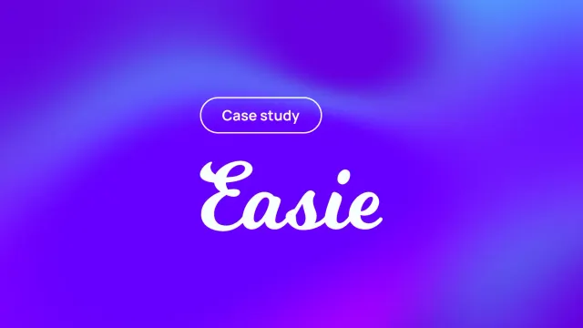 Easie logo with “Case study” button on purple and blue gradient background