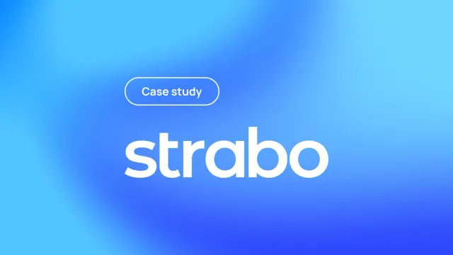 The Strabo wordmark with a pill that says "case study" on a gradient background.