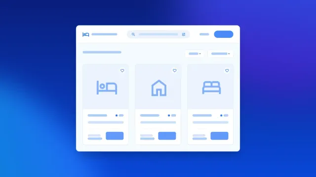 A marketplace app on a blue background