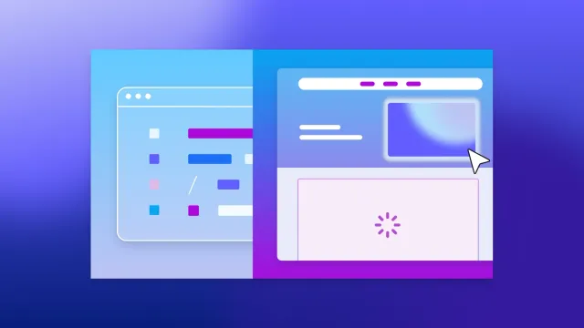 Illustration of no-code web builder and website preview with cursor and loading icon, representing vibe coding and app development