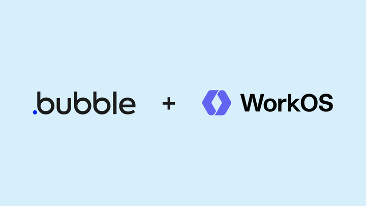 The Bubble logo, a plus sign, and the WorkOS logo.