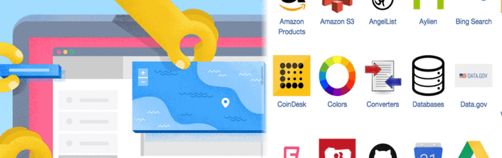 Animated image of building software using drag and drop.
