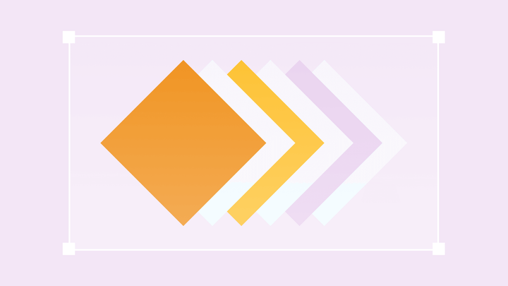 Orange, pink, and lavender diamonds stacked horizontally on a light pink background.