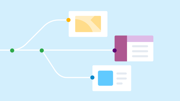 An illustration of a timeline with three milestones representing an agile product roadmap.